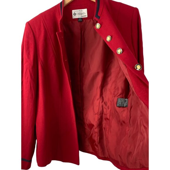 Kasper for Dillards Red Blazer Size 12 Lined 5 Button Stand Collar Holiday 6618 - Picture 6 of 14
